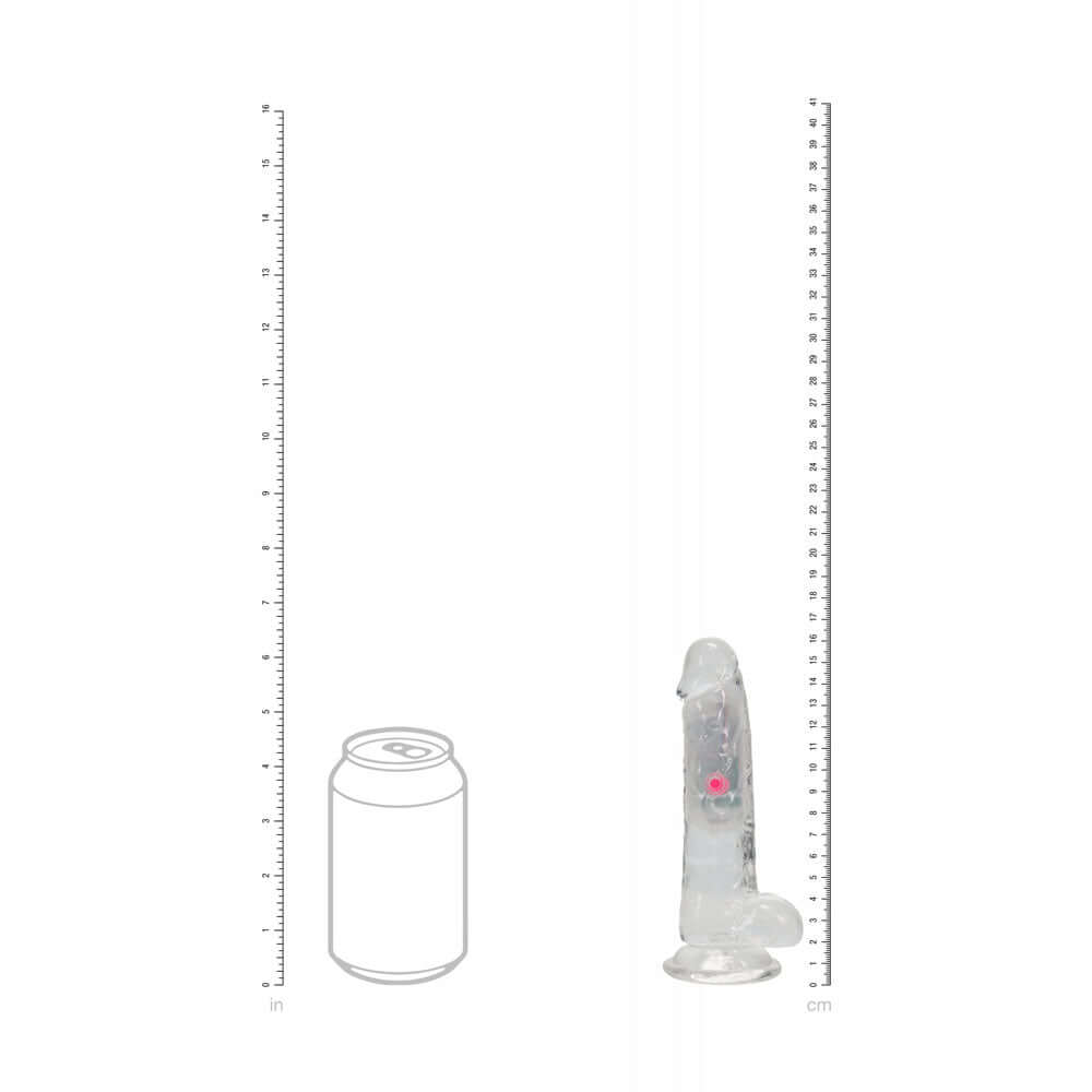 REALROCK 6'' with Balls Wireless Rechargeable LED Vibrating Dong - Clear with LED 16.2 cm USB Rechargeable Vibrating Dong with Remote